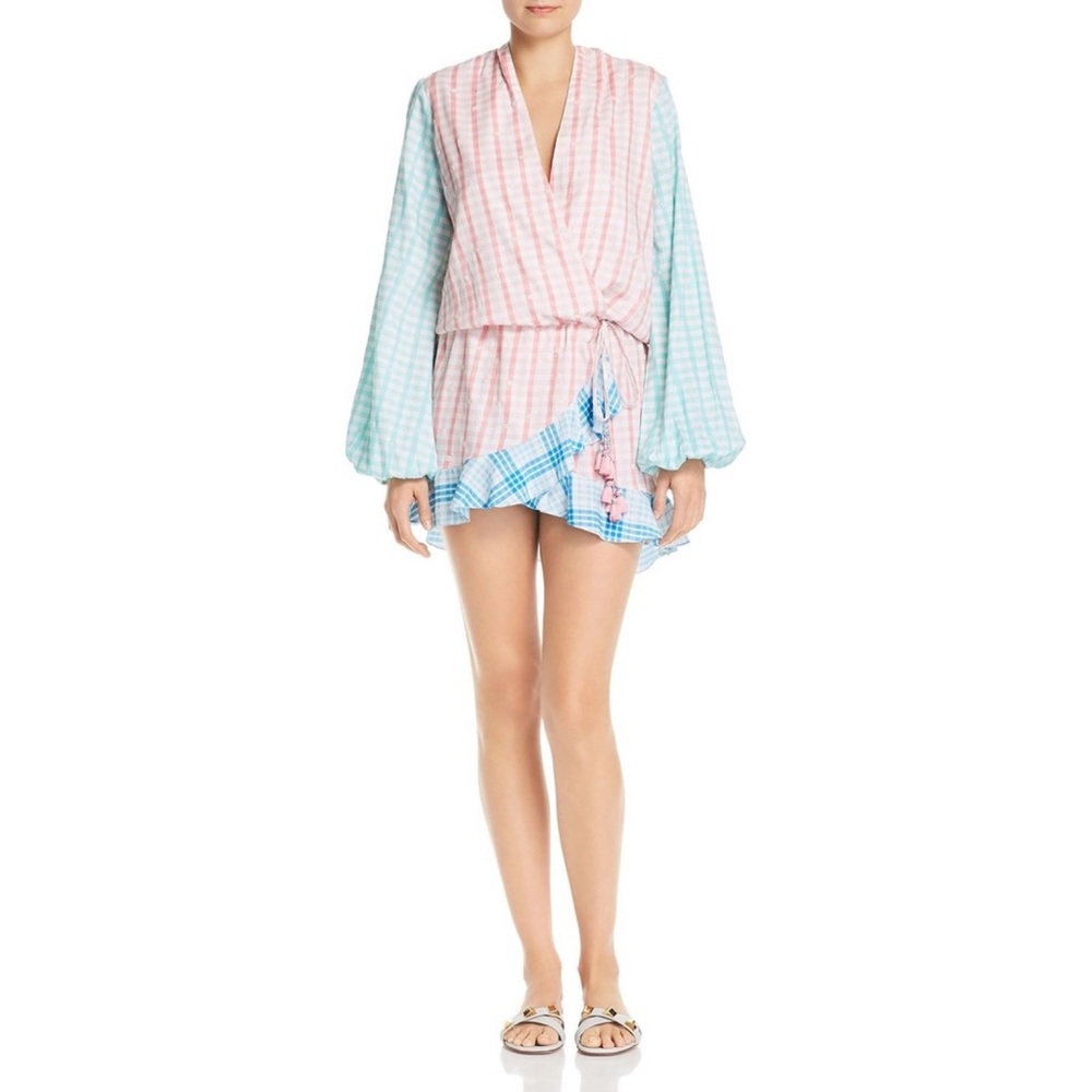 Rococo Sand Plaid Faux-Wrap Mini Dress XS